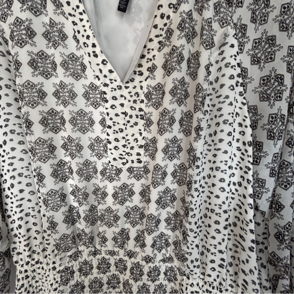 White House Black Market Cream and Black Printed Dress XL - Picture 6 of 11